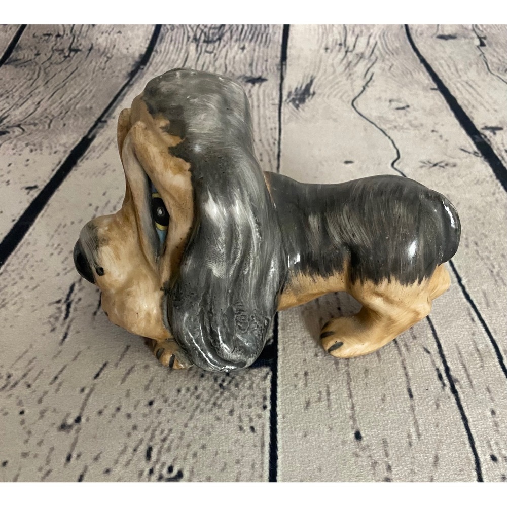 Vintage Ceramic‎ Basset Hound Dog Figurine Sad Eyes Brown Black 3"x5" Figurine - Picture 2 of 8